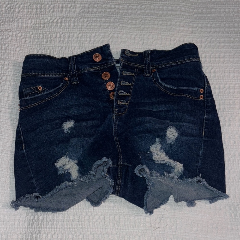 Distressed Denim Shorts with Button Fly